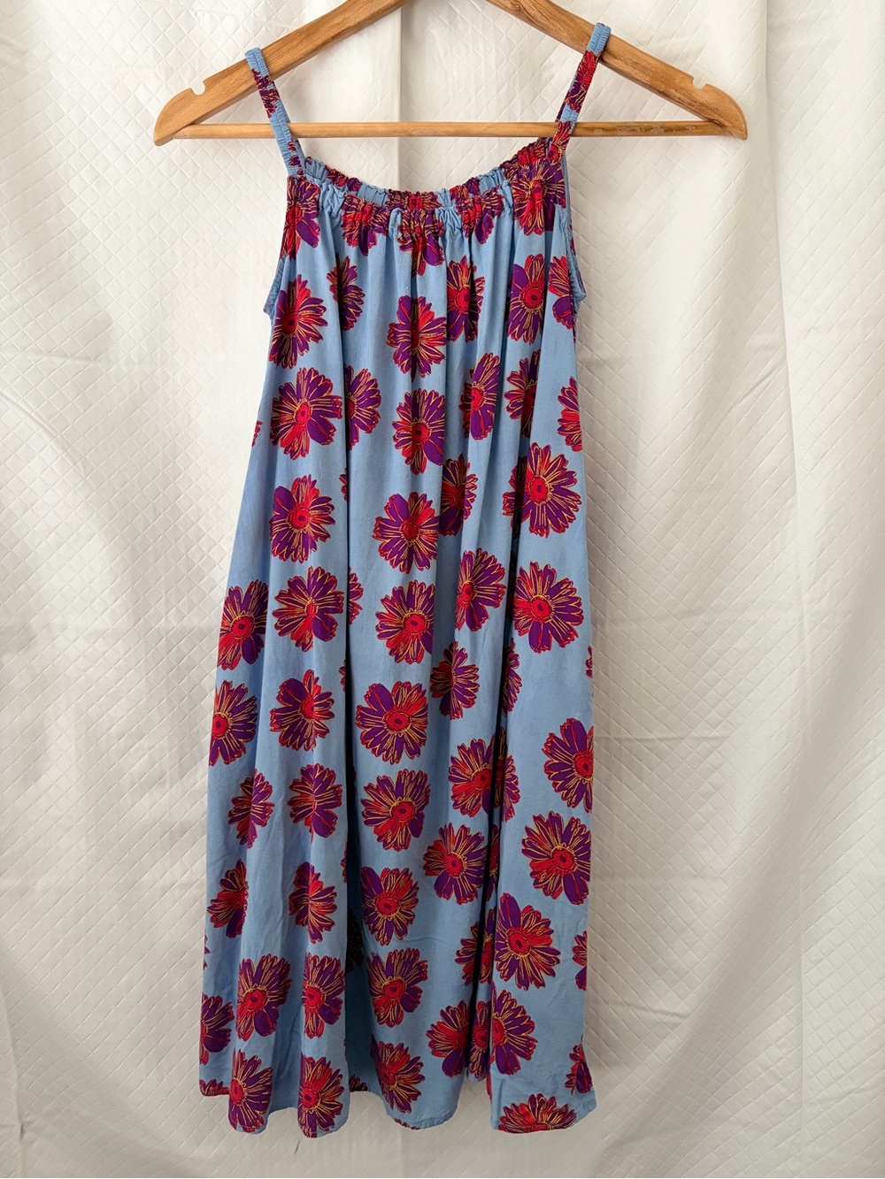 Uniqlo Light Blue Floral Dress with Red and Purple Blooms